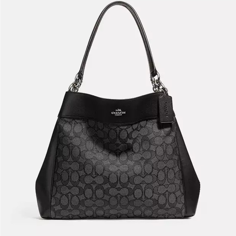 Coach Lexy Shoulder Bag In Signature Jacquard Black Logo Print And Leather